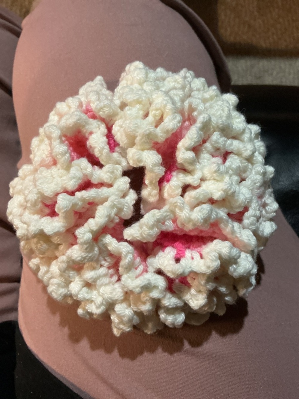 Blossom SCRUNCHIE Pink & Cream Crochet